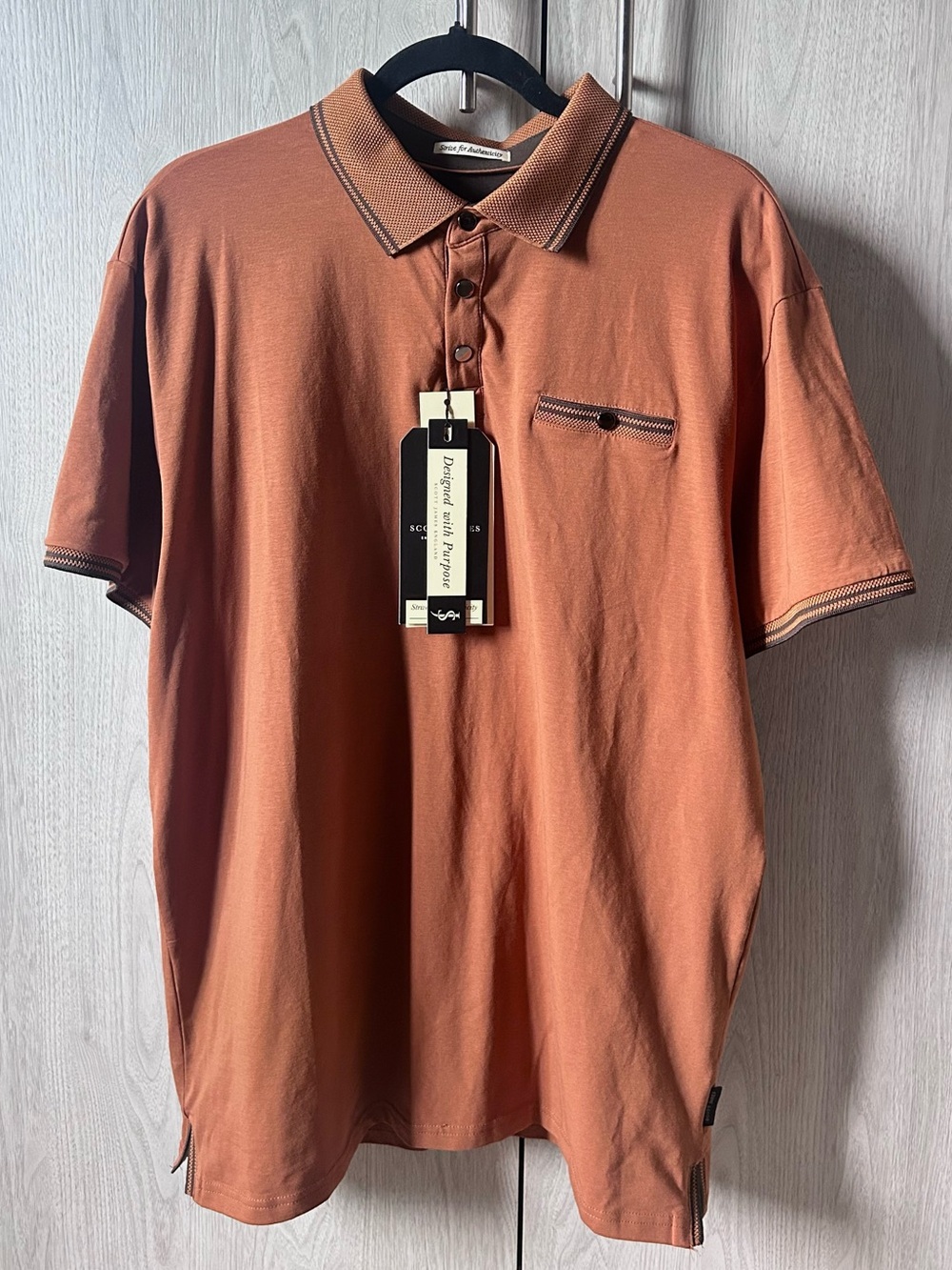 Scott James England Men’s Sienna Brown Designed with Purpose Polo Shirt NWT XL
